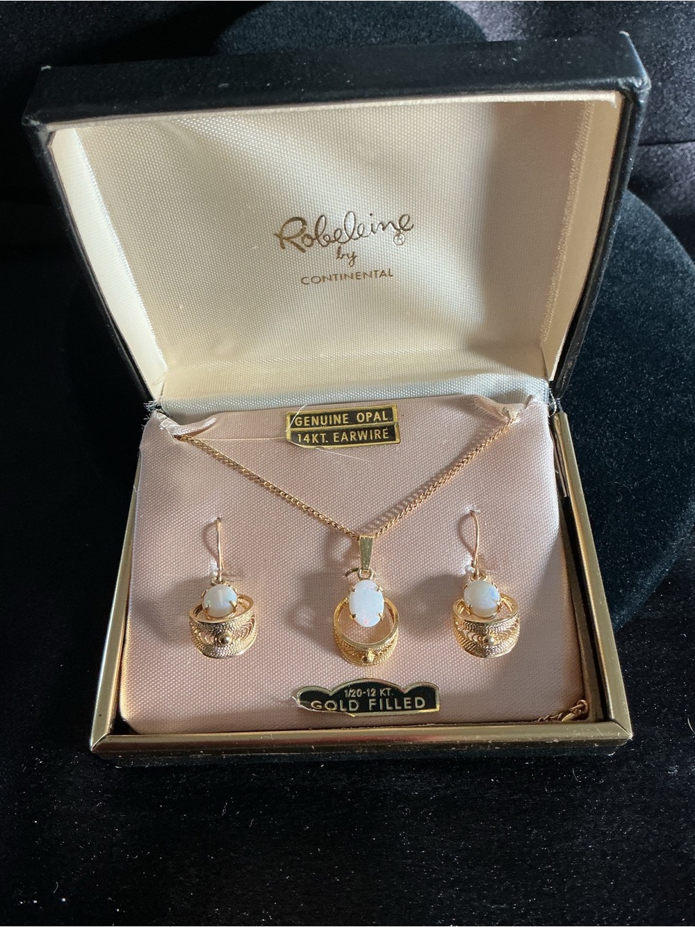 Vintage Gold-Filled Genuine Opal Pendant & Earring Set  Jeweline Continental